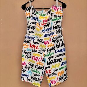 New York & Company Men's Strapless Script-Print Bermuda Romper With Tie Small